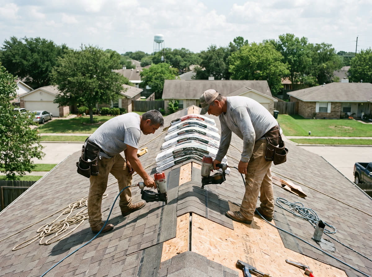 Beveridge Roofing crew at work in Houston